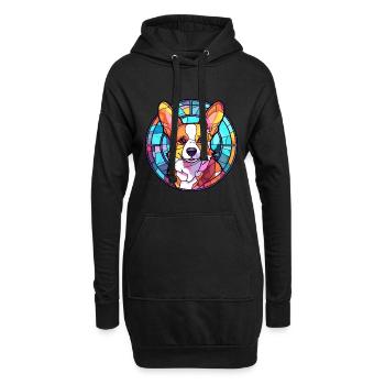 Corgi Hund Buntes Glas Bunte Karikatur Kawaii An - Hoodie-Kleid - Schwarz - Vorne