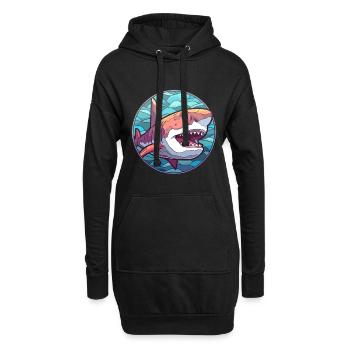 Requin vitrail coloré dessin animé Kawaii Animal - Sweat-shirt à capuche long Femme - noir - Devant