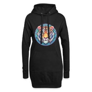 Tiger Buntes Buntes Karikatur-Kawaii-Tier - Hoodie-Kleid - Schwarz - Vorne
