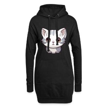 Amerikanische Kurzhaarkatze Niedliche Glückliche Kawaii-Karikatur C - Hoodie-Kleid - Schwarz - Vorne