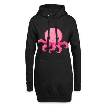 Oktopus Niedlich Glücklich Kawaii Cartoon Clipart Tier - Hoodie-Kleid - Schwarz - Vorne
