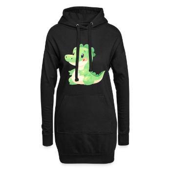 Alligator mignon heureux kawaii dessin animé Clipart Animal - Sweat-shirt à capuche long Femme - noir - Devant