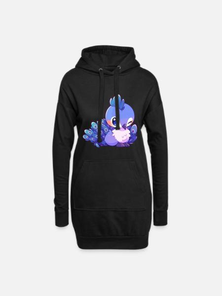 Pfau Niedlich Glücklich Kawaii Cartoon Clipart Tier - Hoodie-Kleid - Schwarz