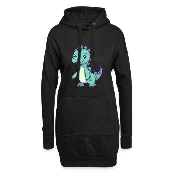 Dinosuar Niedlich Glücklich Kawaii Cartoon Clipart Tier - Hoodie-Kleid - Schwarz - Vorne