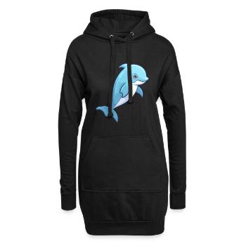 Delfin Niedlich Glücklich Kawaii Cartoon Clipart Tier - Hoodie-Kleid - Schwarz - Vorne