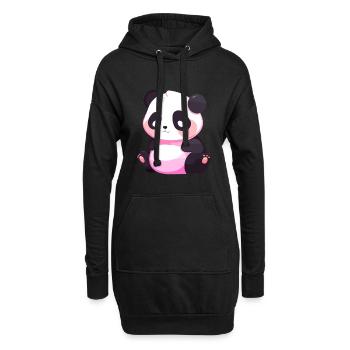 Panda Mignon Heureux Kawaii Cartoon Clipart Animal - Sweat-shirt à capuche long Femme - noir - Devant