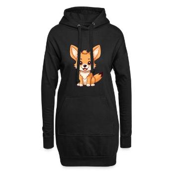 Kojote süßes glückliches Kawaii Cartoon Clipart Tier - Hoodie-Kleid - Schwarz - Vorne