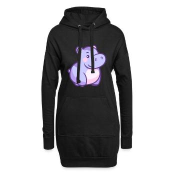 Nilpferd Niedlich Glücklich Kawaii Cartoon Clipart Tier - Hoodie-Kleid - Schwarz - Vorne