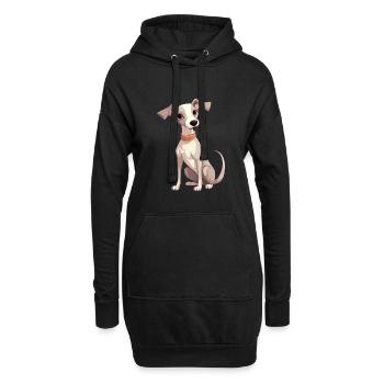 Whippet Chien Mignon Heureux Kawaii Cartoon Clipart Anim - Sweat-shirt à capuche long Femme - noir - Devant