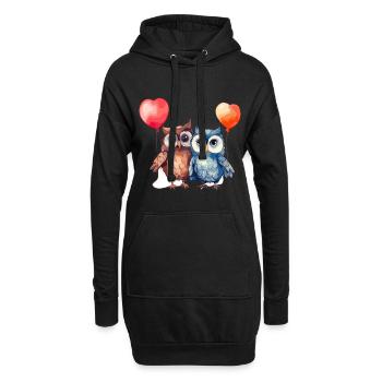 Eulen, Kawaii, Karikatur, Haustier, Spielender, Mit, Balloons - Hoodie-Kleid - Schwarz - Vorne