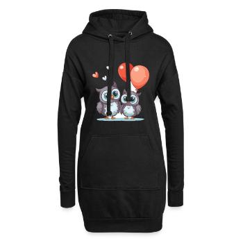 Eulen Kawaii Cartoon Haustier spielt mit Luftballons - Hoodie-Kleid - Schwarz - Vorne
