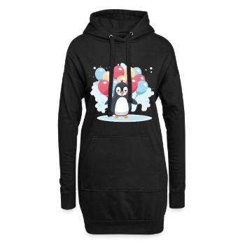 Pinguin Kawaii Cartoon Haustier spielt mit Luftballons - Hoodie-Kleid - Schwarz - Vorne
