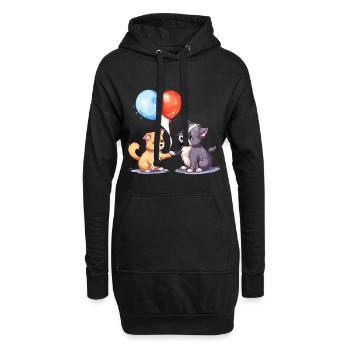 Katze und Hund Kawaii Cartoon spielen mit Luftballons - Hoodie-Kleid - Schwarz - Vorne