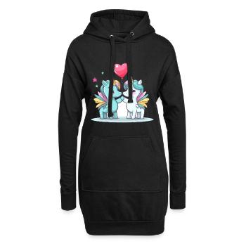 Licornes Kawaii Cartoon Pet Jouant Avec Des Ballons - Sweat-shirt à capuche long Femme - noir - Devant