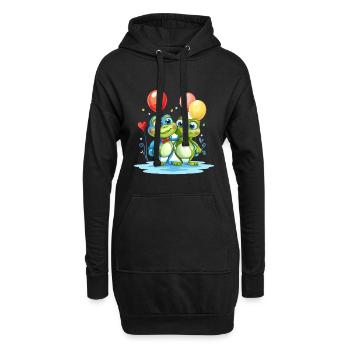 Frösche Kawaii Cartoon Haustier spielt mit Luftballons - Hoodie-Kleid - Schwarz - Vorne