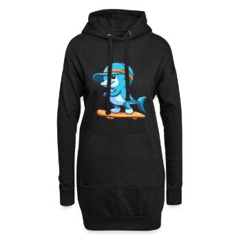 Lustiger Delfin Kawaii Cartoon spielt Skateboard - Hoodie-Kleid - Schwarz - Vorne