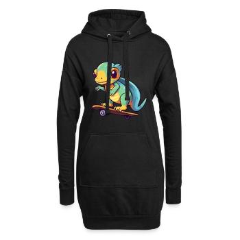 Drôle Caméléon Kawaii Cartoon Jouer Skateboard - Sweat-shirt à capuche long Femme - noir - Devant