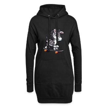 Funny Zebra Kawaii Cartoon Pet Playing Skateboard - Hoodie Dress - black - Front