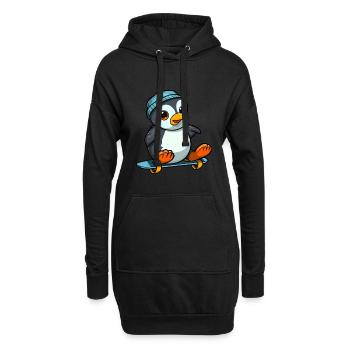 Lustiger Pinguin Kawaii Cartoon spielt Skateboard - Hoodie-Kleid - Schwarz - Vorne