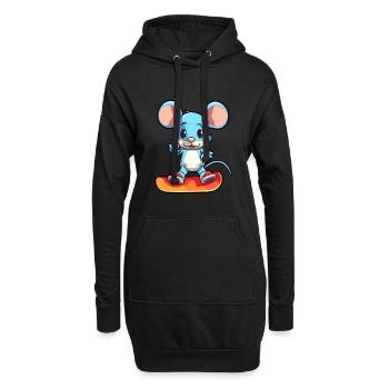 Lustige Maus Kawaii Cartoon Haustier spielt Skateboard - Hoodie-Kleid - Schwarz - Vorne