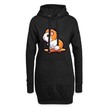 Cochon d’Inde Kawaii Cartoon Jouant Skateboard - Sweat-shirt à capuche long Femme - noir - Devant