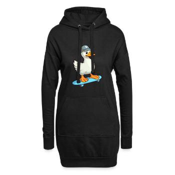 Drôle d’oie kawaii dessin animé animal de compagnie jouant à la planche à roulettes - Sweat-shirt à capuche long Femme - noir - Devant