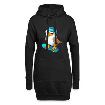 Lustiger Adler Kawaii Cartoon Haustier spielt Skateboard - Hoodie-Kleid - Schwarz - Vorne