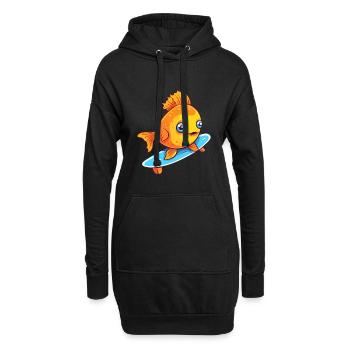 Lustiger Fisch Kawaii Cartoon Haustier spielt Skateboard - Hoodie-Kleid - Schwarz - Vorne