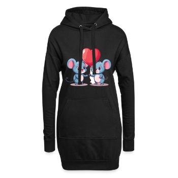 Maus Kawaii Cartoon Haustier spielt mit Luftballons - Hoodie-Kleid - Schwarz - Vorne