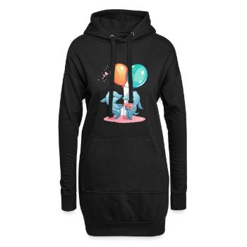 Delfine Kawaii Cartoon Haustier spielt mit Luftballons - Hoodie-Kleid - Schwarz - Vorne