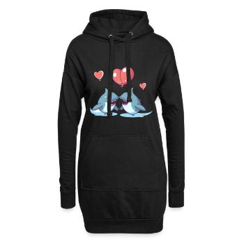 requins kawaii dessin animé animal de compagnie jouant avec des ballons - Sweat-shirt à capuche long Femme - noir - Devant