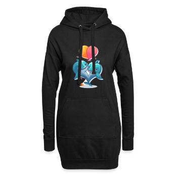 Delfine Kawaii Cartoon Haustier spielt mit Luftballons - Hoodie-Kleid - Schwarz - Vorne