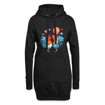 Hähne Kawaii Cartoon Haustier spielt mit Luftballons - Hoodie-Kleid - Schwarz - Vorne