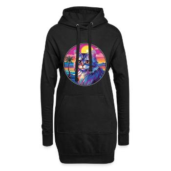 Chat britannique à poil long Aquarelle dessin animé Kawaii - Sweat-shirt à capuche long Femme - noir - Devant