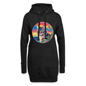 Dessin animé aquarelle chat Bobtail américain Kawaii - Sweat-shirt à capuche long Femme - noir - Devant