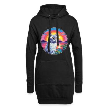 Britische Kurzhaarkatze, Aquarell-Cartoon-Haustier - Hoodie-Kleid - Schwarz - Vorne