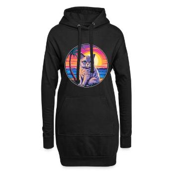 Britische Kurzhaarkatze Aquarell-Cartoon Kawaii - Hoodie-Kleid - Schwarz - Vorne