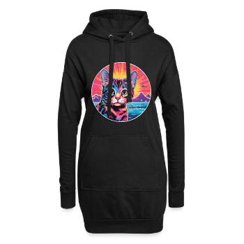 Dessin animé aquarelle chat américain Wirehair Kawaii - Sweat-shirt à capuche long Femme - noir - Devant