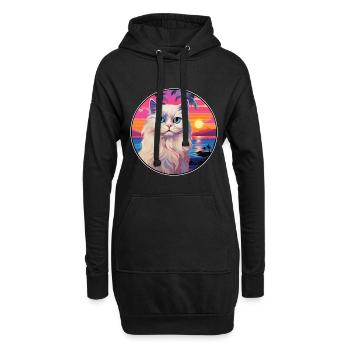 Race de chat Ragdoll aquarelle dessin animé Kawaii animal de compagnie - Sweat-shirt à capuche long Femme - noir - Devant