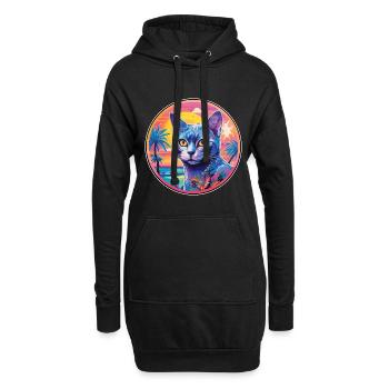Race de chat bleu russe aquarelle dessin animé Kawaii - Sweat-shirt à capuche long Femme - noir - Devant