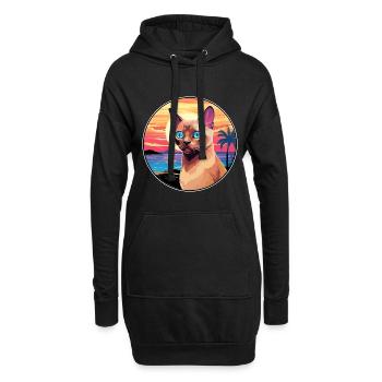 Europäische burmesische Katze Aquarell Cartoon Kawaii - Hoodie-Kleid - Schwarz - Vorne