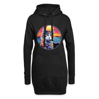 Ragamuffin Chat Race Aquarelle Dessin animé Kawaii Animal de compagnie - Sweat-shirt à capuche long Femme - noir - Devant