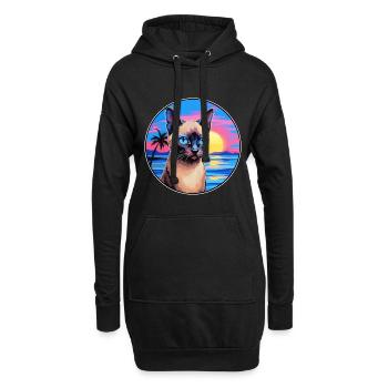 Siam Kurzhaarkatze Aquarell Cartoon Kawaii - Hoodie-Kleid - Schwarz - Vorne