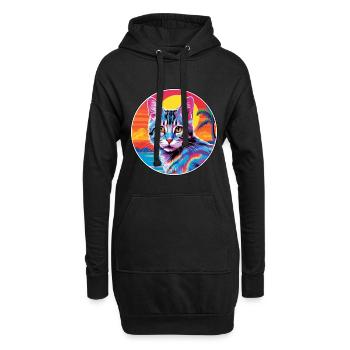 Chat européen à poil court aquarelle dessin animé Kawaii - Sweat-shirt à capuche long Femme - noir - Devant