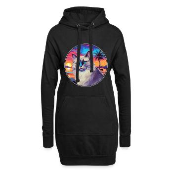 Race de chat Ragdoll aquarelle dessin animé Kawaii animal de compagnie - Sweat-shirt à capuche long Femme - noir - Devant