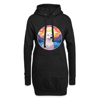 Loup arctique coloré aquarelle dessin animé kawaii animal de compagnie - Sweat-shirt à capuche long Femme - noir - Devant