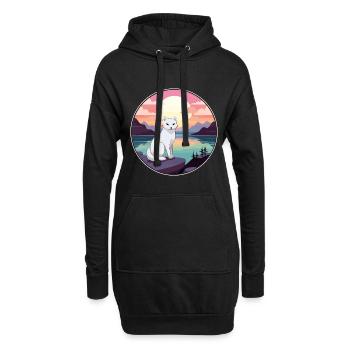 Polarfuchs Bunte Aquarell-Karikatur Kawaii Haustier - Hoodie-Kleid - Schwarz - Vorne