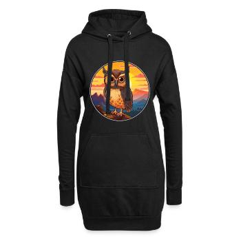 Eule buntes Aquarell Cartoon Kawaii Tier - Hoodie-Kleid - Schwarz - Vorne