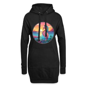 Seepferdchen buntes Aquarell Cartoon Kawaii Tier - Hoodie-Kleid - Schwarz - Vorne