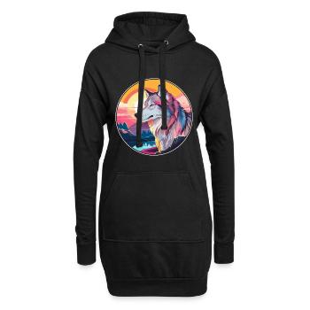 Wolf Buntes Aquarell Cartoon Kawaii Tier - Hoodie-Kleid - Schwarz - Vorne